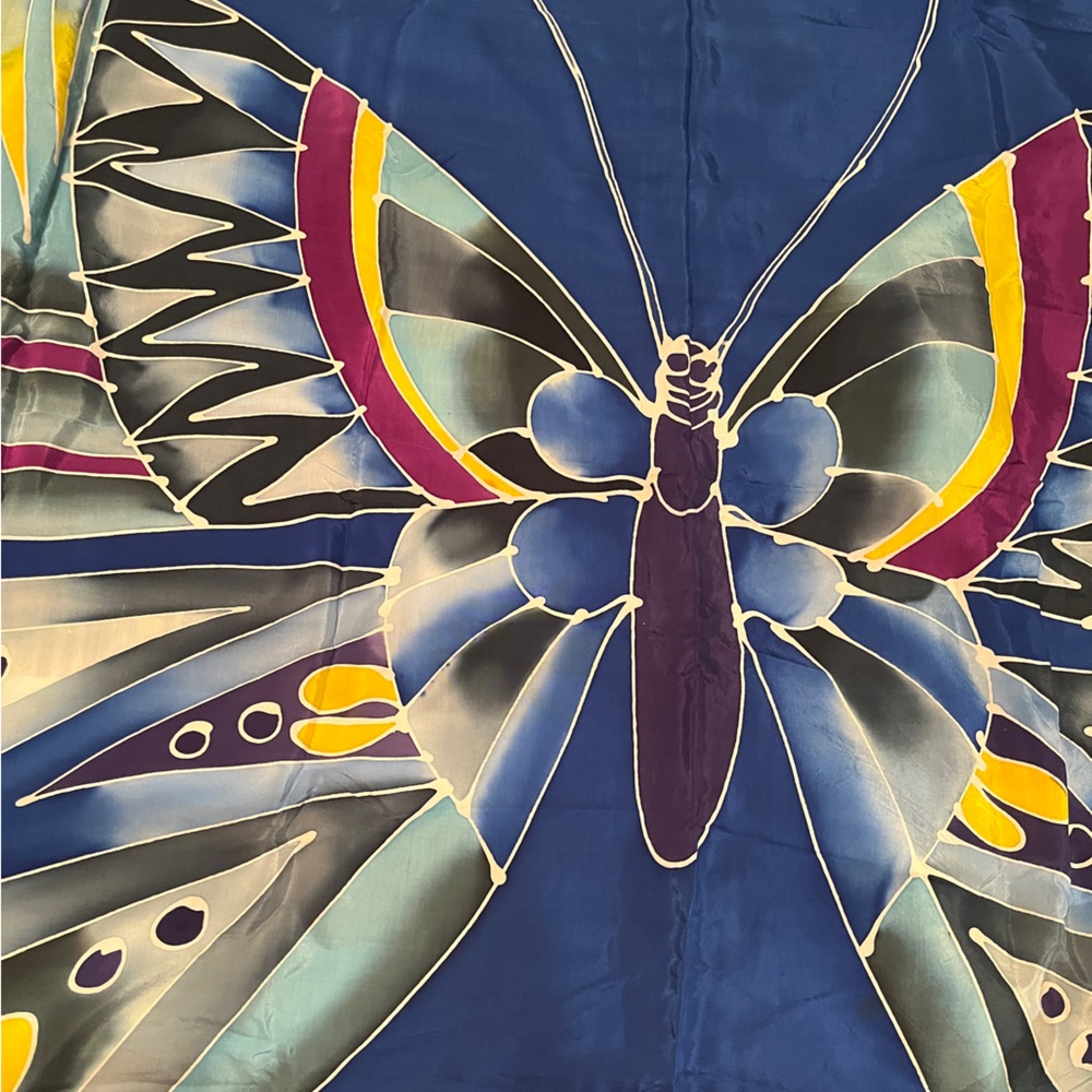 Hand Dyed Batik Butterfly Scarf Blue and Purple